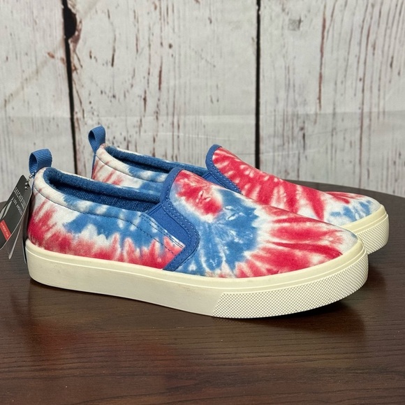 Skechers Shoes - SKECHERS MEMORY FOAM red white & blue tie dye Canvas Slip ons 7.5 NWT